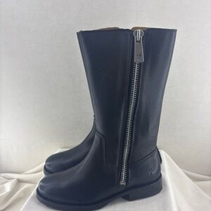 Frye Madison Heavy Zip Black Leather Mid-Calf Zip Heeled Boots size 6M